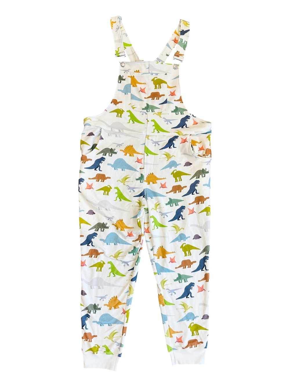 Swoveralls Dinosaur Overalls Size Medium Cropped Joggers Cream Multi Dino Print